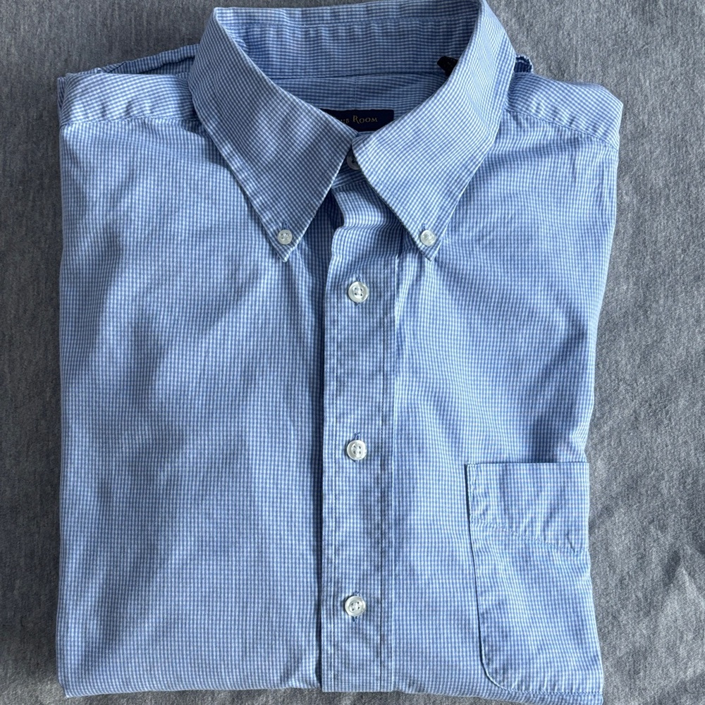 Men's Club Room Blue Gingham Checked Shirt Size XL 17 1/2 34 35